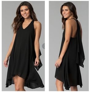 Very J Chiffon Overlay Halter V-Neck Asymmetric Swing Dress